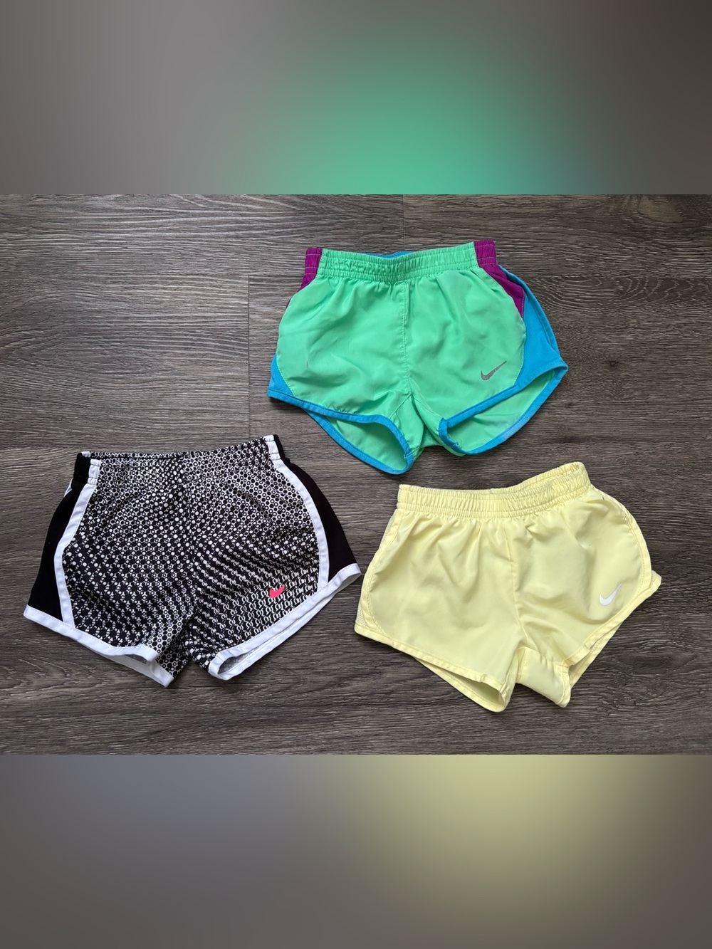 Nike Girls' Neon Green, Teal & Yellow Athletic Shorts Set